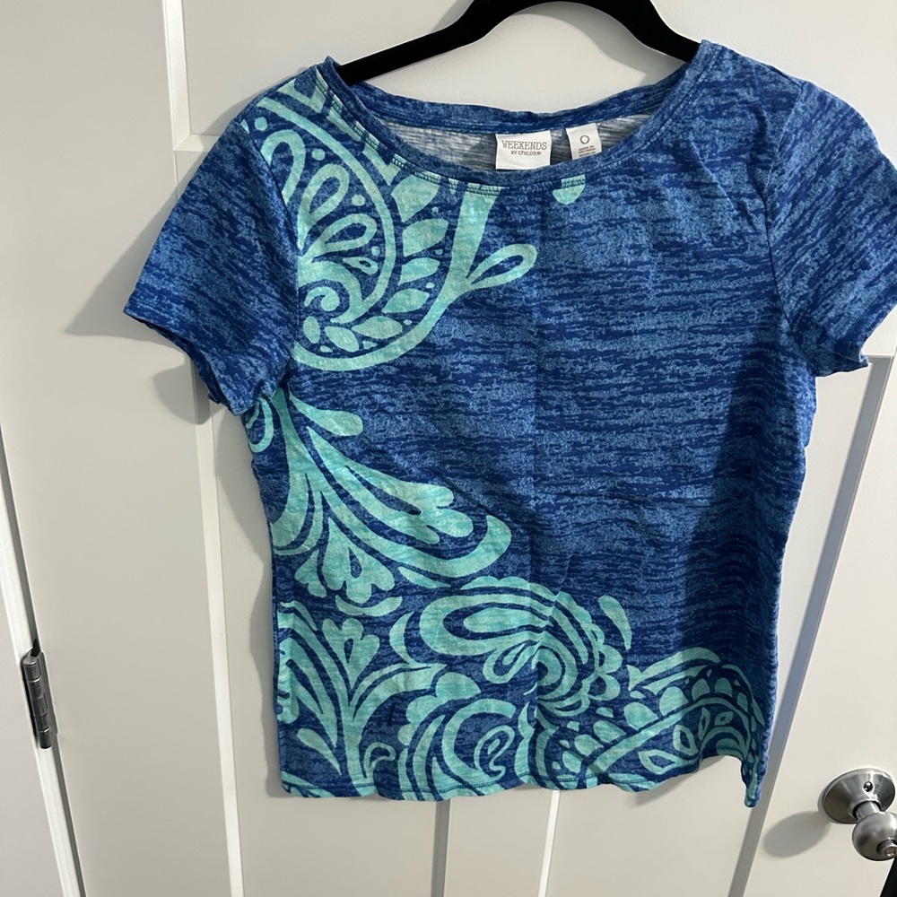 Chico's Blue and Green Short Sleeve Top